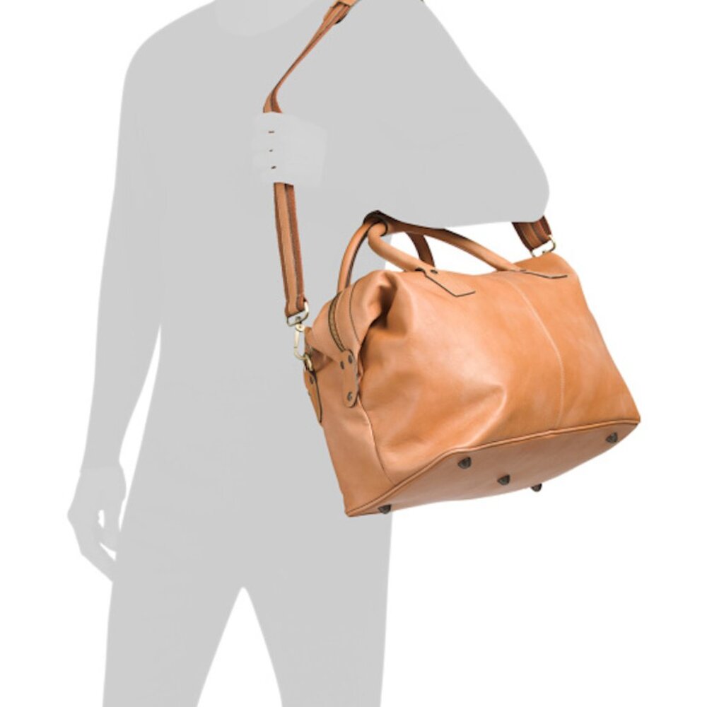 Old Angler 18" Leather Travel Duffel Bag Cognac Made In Italy